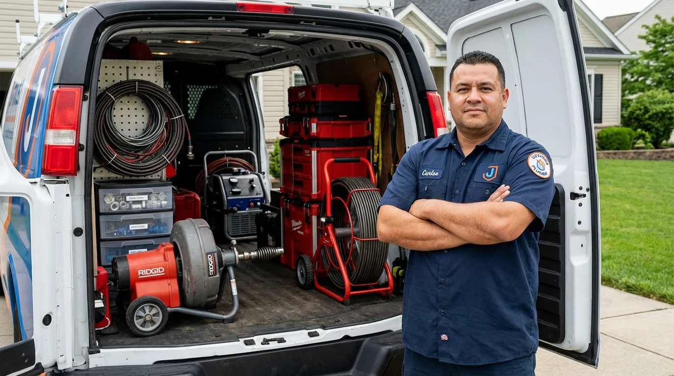 Professional drain cleaning equipment and Johns Plumbing LLC plumber in Carmi