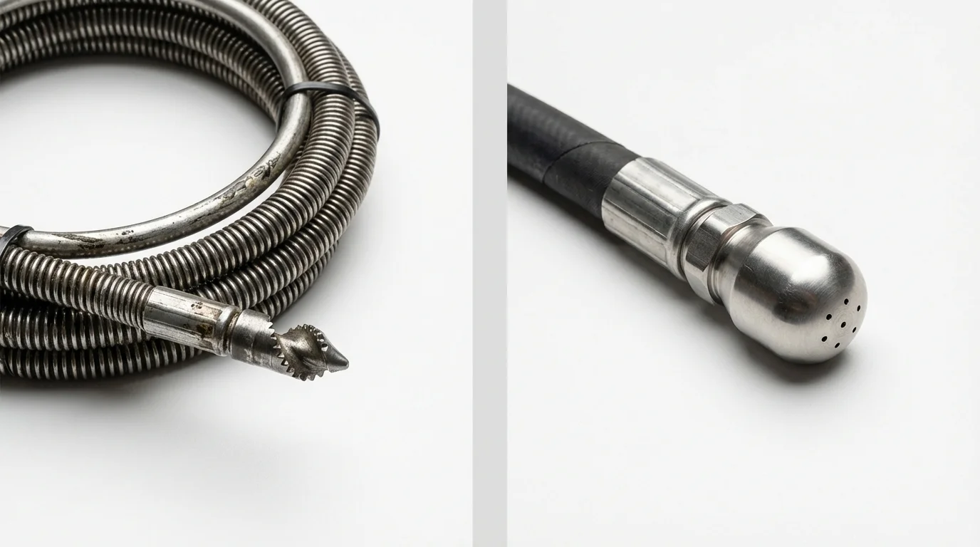 Drain snake cable and hydro jetting nozzle used for drain cleaning in Carmi, IL