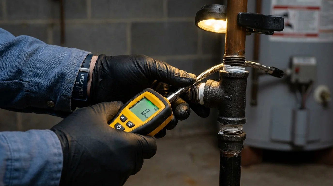 Gas leak detection with electronic sniffer by Johns Plumbing LLC in Carmi