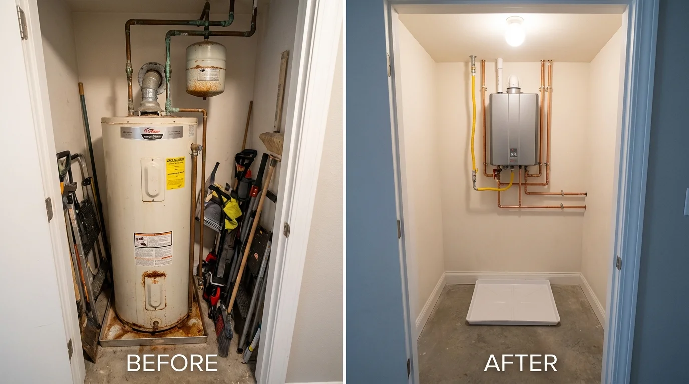 Tank water heater versus wall-mounted tankless unit comparison for Carmi, IL homeowners